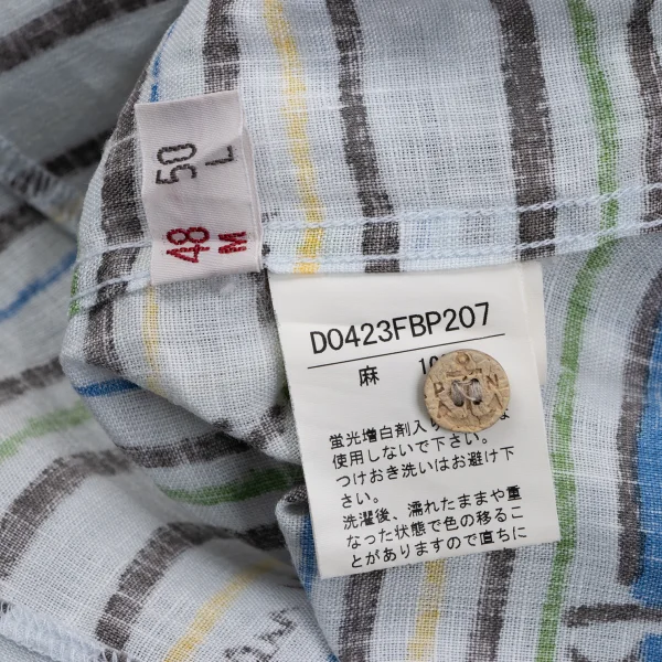 Papas ISLAND Linen Logo Stripe Printed Open Collar Short Sleeve Shirt K-163946_013