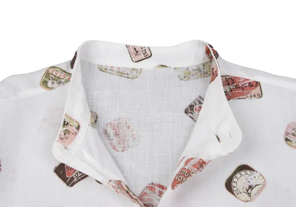 Papas ISLAND Linen Logo Print Band Collar Short Sleeve Shirt K-163947_004