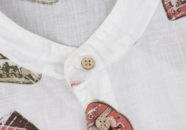 Papas ISLAND Linen Logo Print Band Collar Short Sleeve Shirt K-163947_005