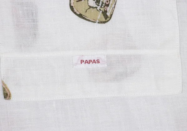 Papas ISLAND Linen Logo Print Band Collar Short Sleeve Shirt K-163947_007