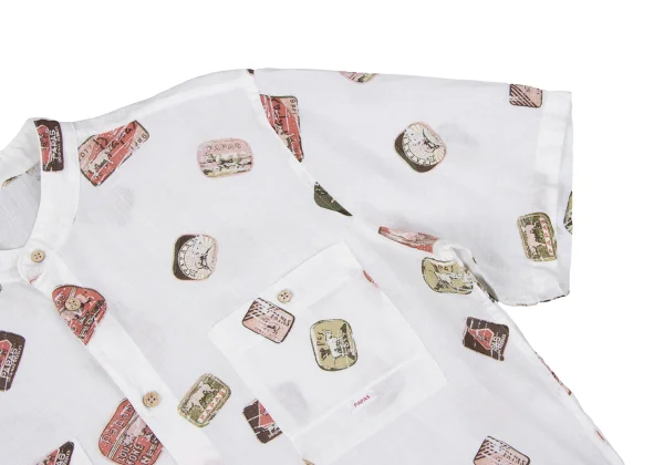 Papas ISLAND Linen Logo Print Band Collar Short Sleeve Shirt K-163947_008