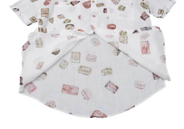 Papas ISLAND Linen Logo Print Band Collar Short Sleeve Shirt K-163947_012