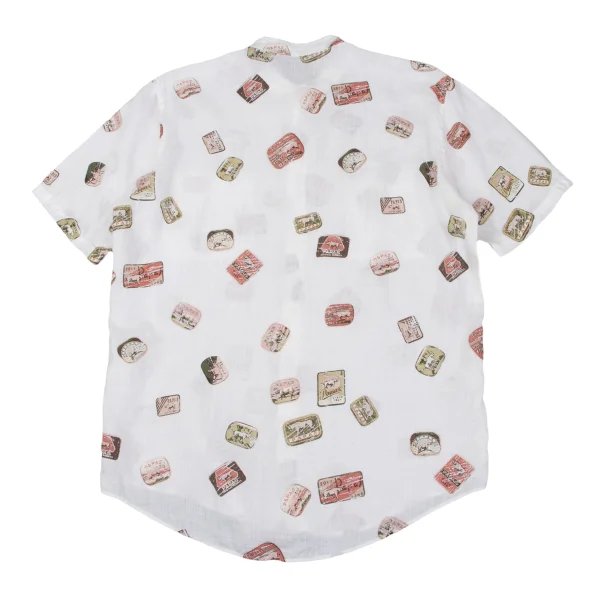 Papas ISLAND Linen Logo Print Band Collar Short Sleeve Shirt K-163947_013