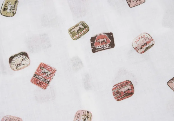 Papas ISLAND Linen Logo Print Band Collar Short Sleeve Shirt K-163947_014