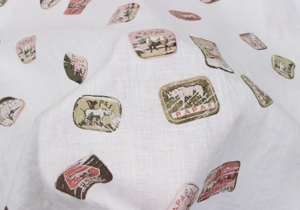 Papas ISLAND Linen Logo Print Band Collar Short Sleeve Shirt K-163947_015