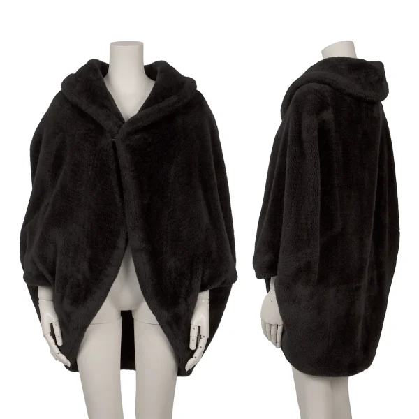 Yohji Yamamoto FEMME Faux Fur Hook Closure Cape Black S K-163994_001