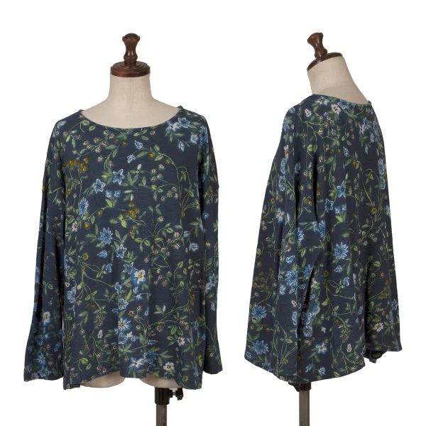 45rpm 45R Cotton Indigo Dyed Floral Print Top Navy 0 K-164005_001