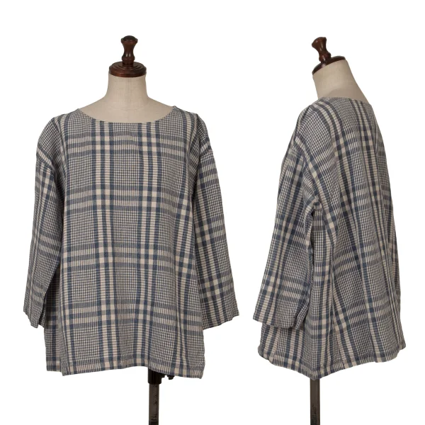 45rpm 45R Linen Check Pullover Blouse Blue,Ivory 0 K-164007_001