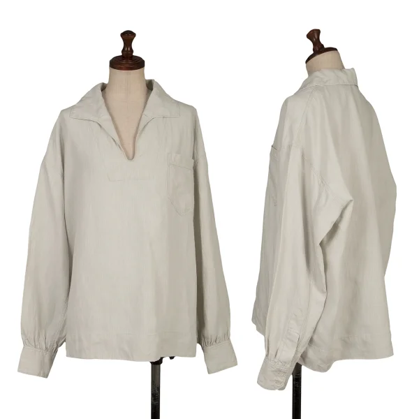 45rpm 45R Linen Patch Pocket Skipper Shirt Grey 3 K-164015_001