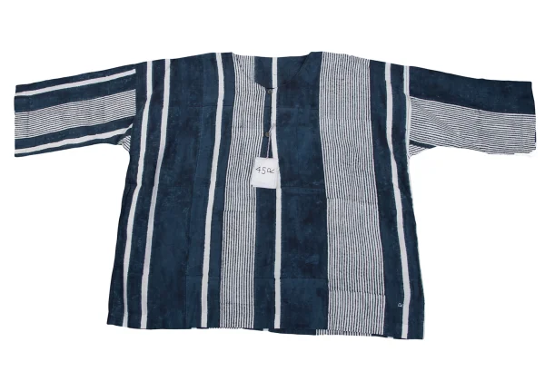 45rpm 45R Silk Blend Cotton Multi Striped Pullover Collarless Shirt K-164016_002