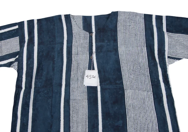 45rpm 45R Silk Blend Cotton Multi Striped Pullover Collarless Shirt K-164016_003