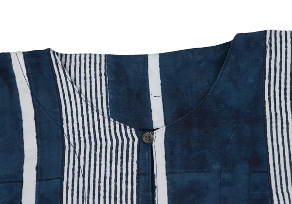 45rpm 45R Silk Blend Cotton Multi Striped Pullover Collarless Shirt K-164016_004