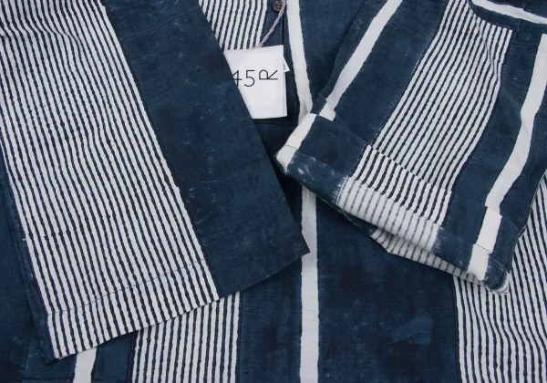 45rpm 45R Silk Blend Cotton Multi Striped Pullover Collarless Shirt K-164016_007