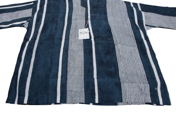 45rpm 45R Silk Blend Cotton Multi Striped Pullover Collarless Shirt K-164016_008