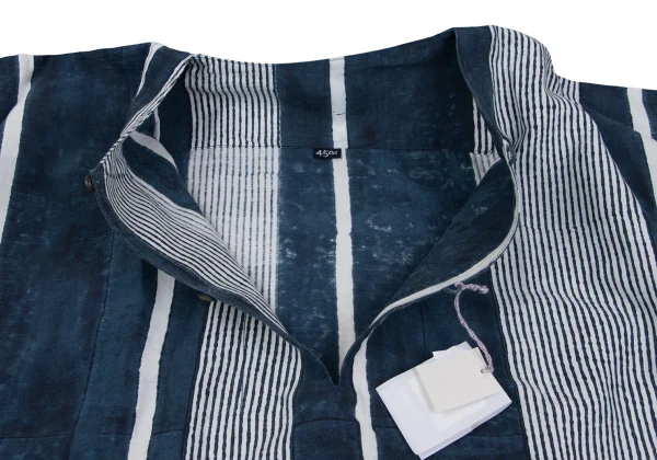 45rpm 45R Silk Blend Cotton Multi Striped Pullover Collarless Shirt K-164016_011