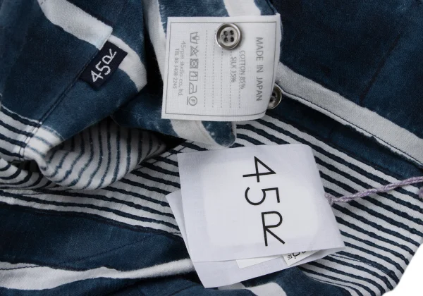 45rpm 45R Silk Blend Cotton Multi Striped Pullover Collarless Shirt K-164016_015