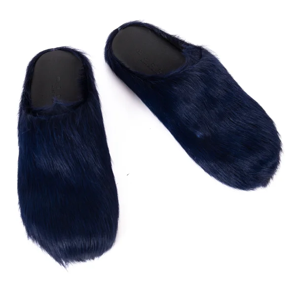MARNI Fussbett Calf Hair Clogs Navy 36(About US 6) K-164024_001