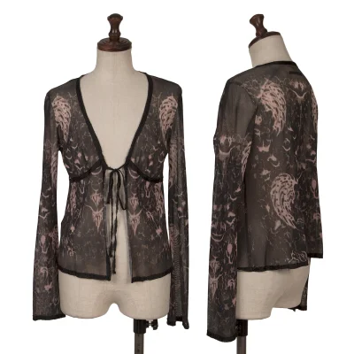 Unbranded Taped Graphic Print Mesh Cardigan