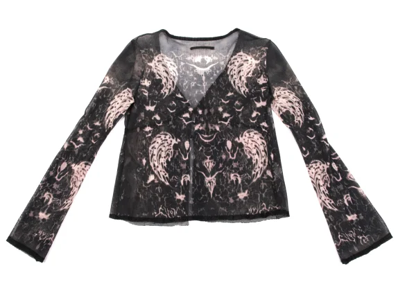 ジャンポールゴルチエJean Paul GAULTIER テーピンググラフィックプリントパワーネットカーディガン 黒他40 K-164035_011