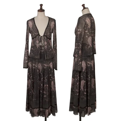 Jean Paul GAULTIER Taped Graphic Print Mesh Cardigan & Skirt