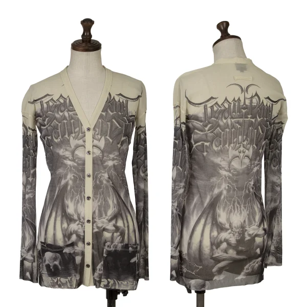 Jean Paul GAULTIER FEMME Gargoyle Printed Mesh Cardigan Grey 40 K-164041_001