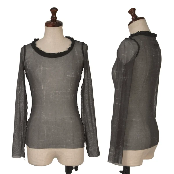 Jean Paul GAULTIER FEMME Marble Printed Lace Neck Mesh T-shirt Grey 40 K-164042_001