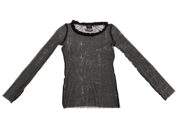 Jean Paul GAULTIER FEMME Marble Printed Lace Neck Mesh T-shirt K-164042_002