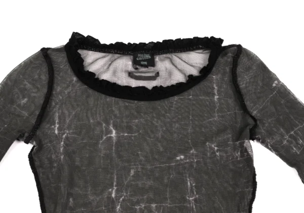 Jean Paul GAULTIER FEMME Marble Printed Lace Neck Mesh T-shirt K-164042_003