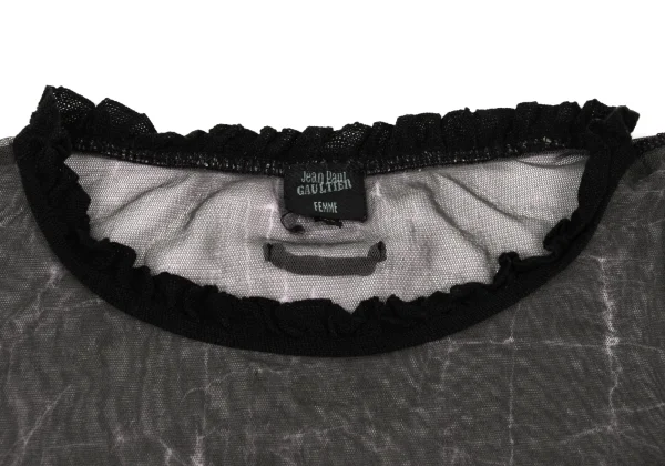 Jean Paul GAULTIER FEMME Marble Printed Lace Neck Mesh T-shirt K-164042_004