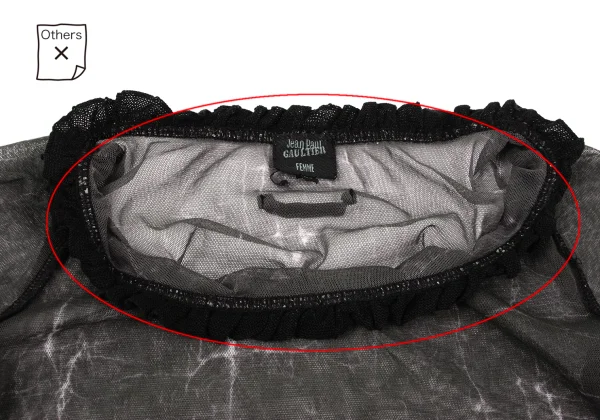 Jean Paul GAULTIER FEMME Marble Printed Lace Neck Mesh T-shirt K-164042_005