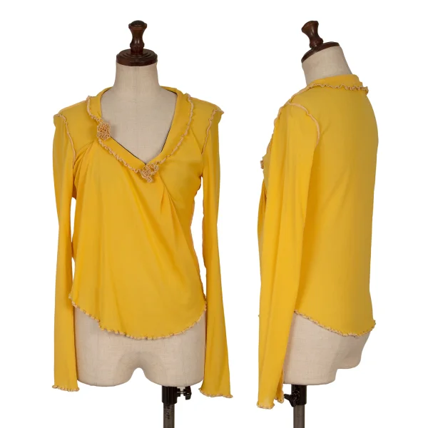 Jean Paul GAULTIER FEMME Gathered Corsage Design Mesh Top Yellow 40 K-164043_001