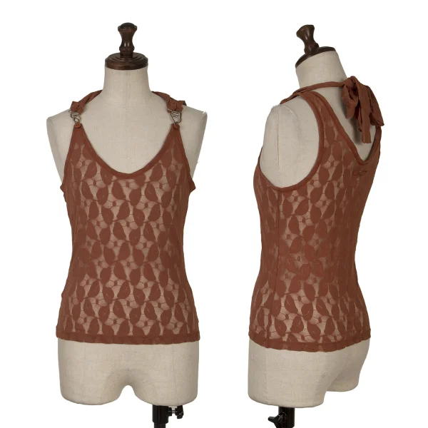 Jean Paul GAULTIER FEMME Leaf Jacquard Mesh Tank Top Brown 40 K-164047_001