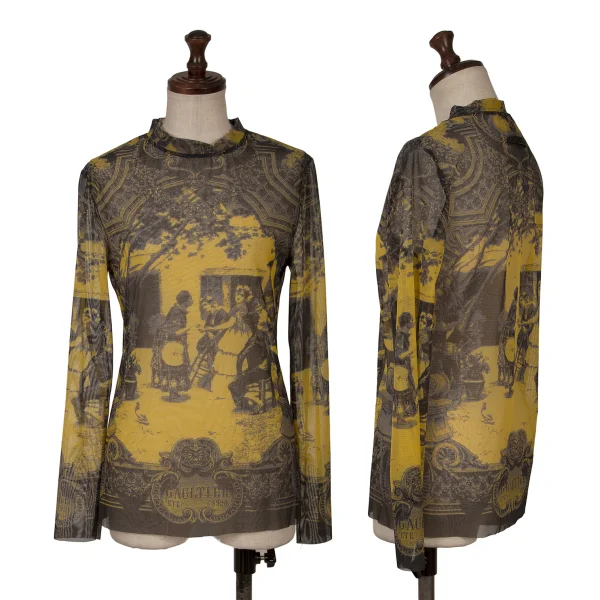 Jean Paul GAULTIER CLASSIQUE Garden Printed Mesh T-shirt Yellow,Black S-M K-164054_001