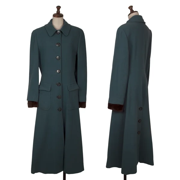 JUNIOR GAULTIER Fur Cuff Wool Trench Coat Sky blue 40 K-164058_001