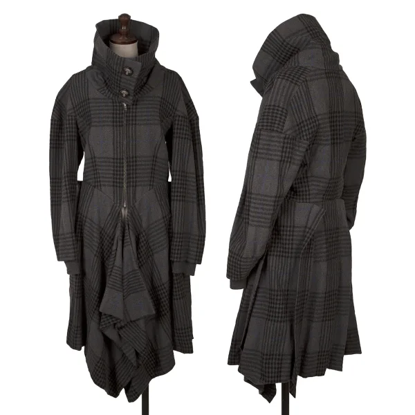 Vivienne Westwood Red Label Wool Cotton Check Drape Coat Grey 2 K-164062_001