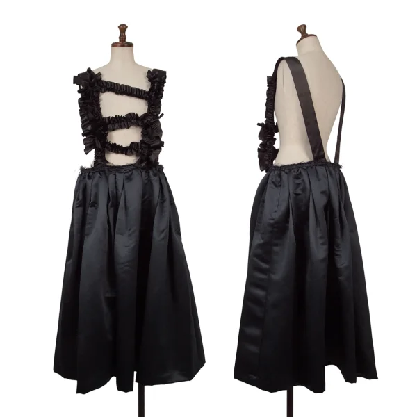 コムコム コムデギャルソンCOMME des GARCONS ポリフリルストラップ吊りスカート 紺黒S