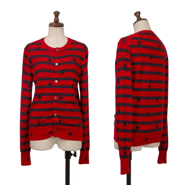 コムコム コムデギャルソンCOMME des GARCONS ウールドットボーダーニットカーディガン 赤紺S