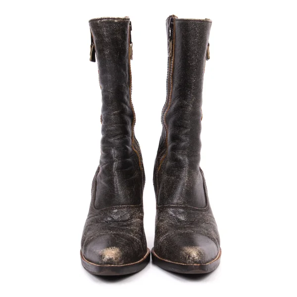 MIU MIU Crack Leather Double Zip Pin Heel Boots K-164129_003