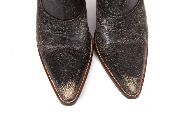 MIU MIU Crack Leather Double Zip Pin Heel Boots K-164129_005