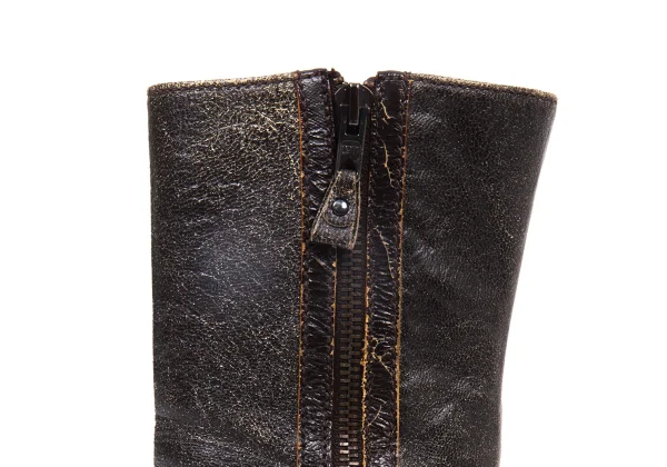 MIU MIU Crack Leather Double Zip Pin Heel Boots K-164129_007