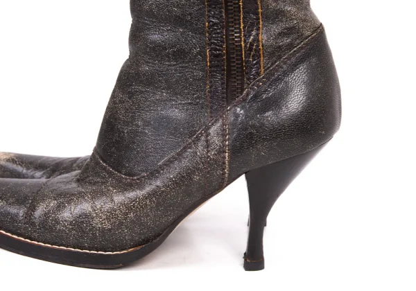 MIU MIU Crack Leather Double Zip Pin Heel Boots K-164129_008