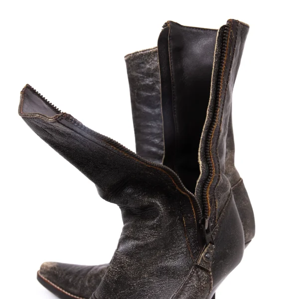 MIU MIU Crack Leather Double Zip Pin Heel Boots K-164129_009