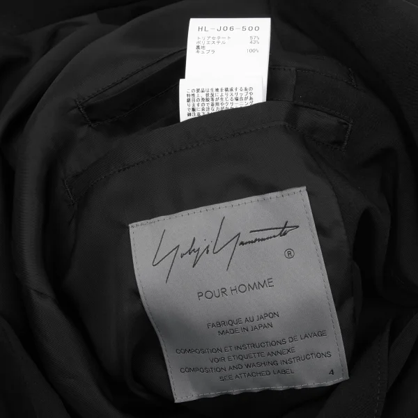 ヨウジヤマモト プールオムYohji Yamamoto POUR HOMME クレープデシンポケットデザイン3Bジャケット 黒4 K-164136_016