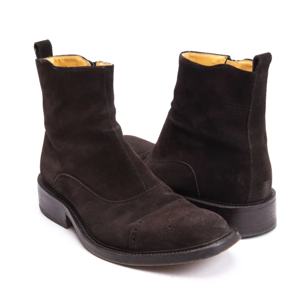 DOUCAL'S Medallion Side Zipper Suede Boots Brown 41(About US 8) K-164142_001