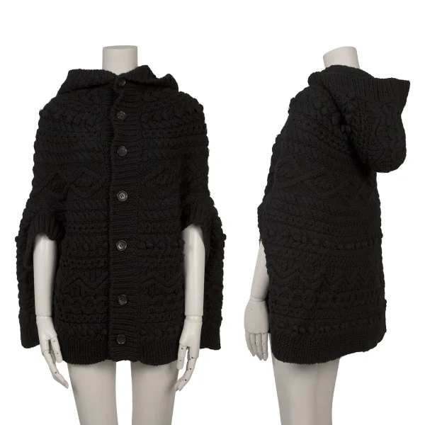 tricot COMME des GARCONS Wool Cable Knit Poncho Jacket Black S-M K-164149_001