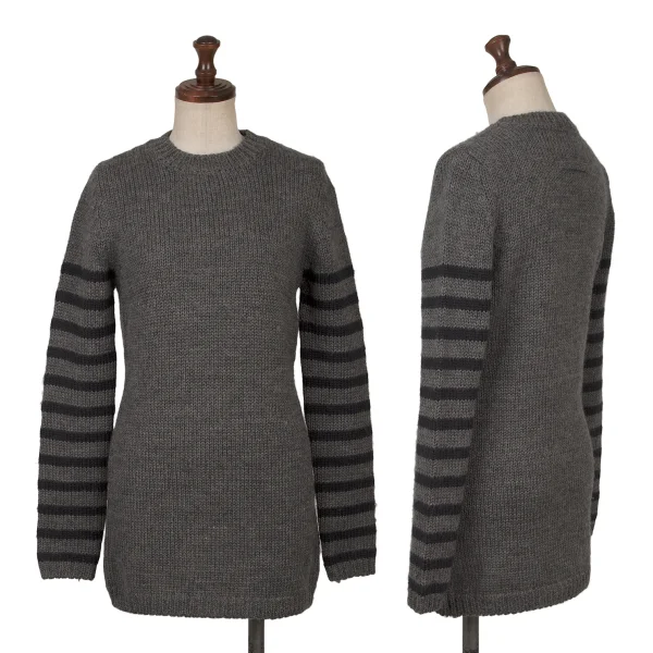 Jean Paul GAULTIER CLASSIQUE Wool striped Sleeve Knit Sweater Grey,Navy 40 K-164154_001