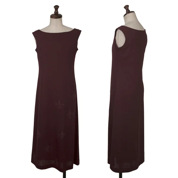 Sybilla Poly Beads Embroidery Sleeveless Dress Bordeaux M K-164155_001