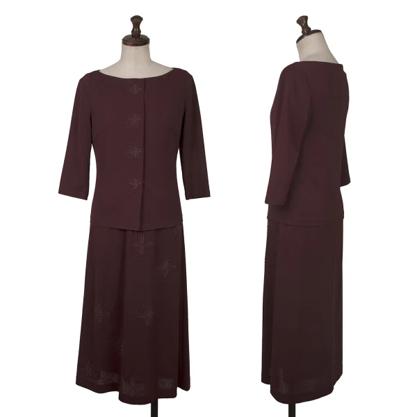 Sybilla Poly Beads Embroidery Dress& Cardigan Bordeaux M K-164157_001