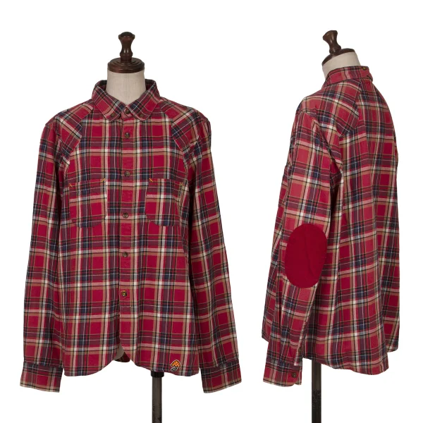 FRAPBOIS Cotton Elbow Patch Check Shirt Red 2 K-164163_001