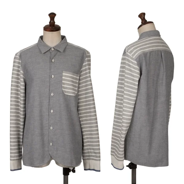 FRAPBOIS Stripe Switching Cotton Shirt Blue 2 K-164164_001